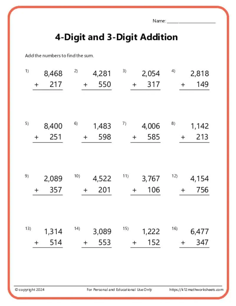 3rd grade addition worksheets